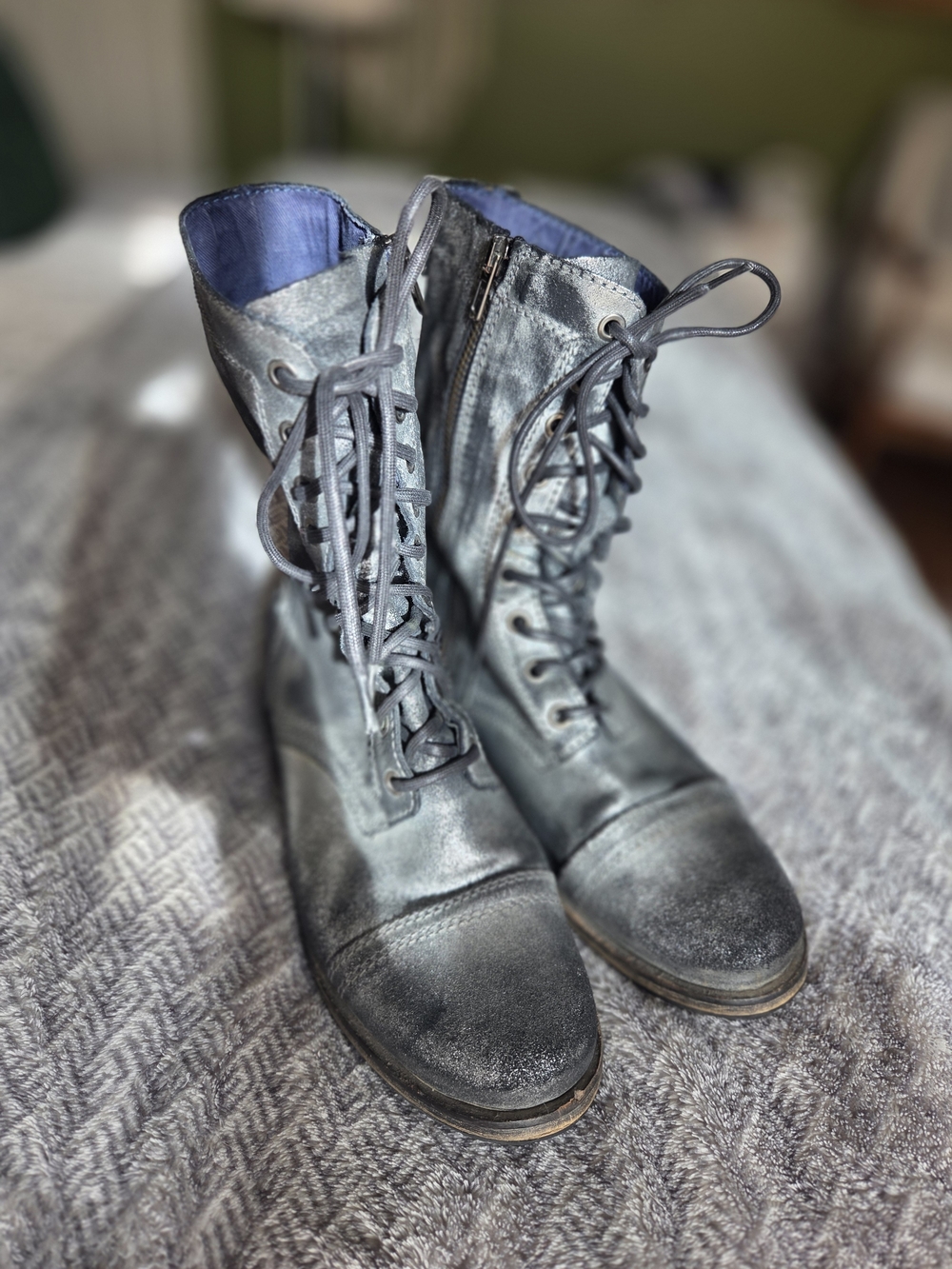 Diesel Women's Lace-Up Combat Boots in Anthracite Leather